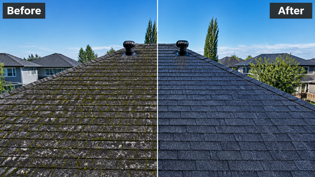 Before and after roof rejuvenation comparison