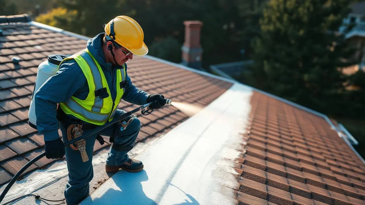 Technician applying nano sealant to a roof