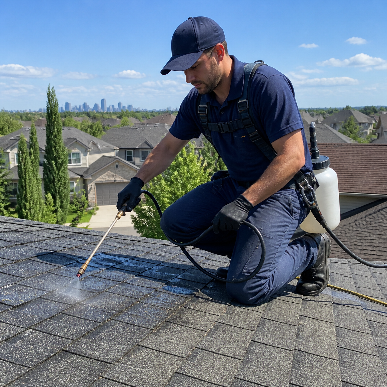 Nano Restoration technician applying nano sealant on a roof